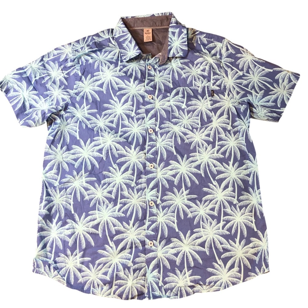 Hurley Blue Short Sleeve Palm Button-Down Shirt